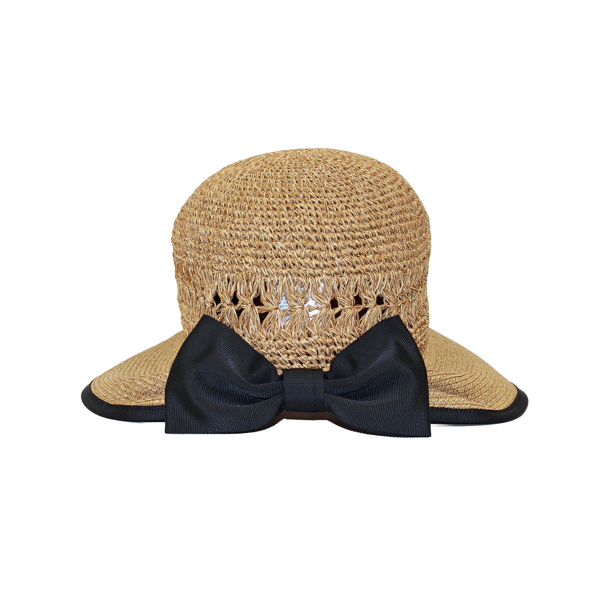 B-55-08｜【UV遮蔽率98%】【洗える】配色リボン 透かし編み ペーパーハット