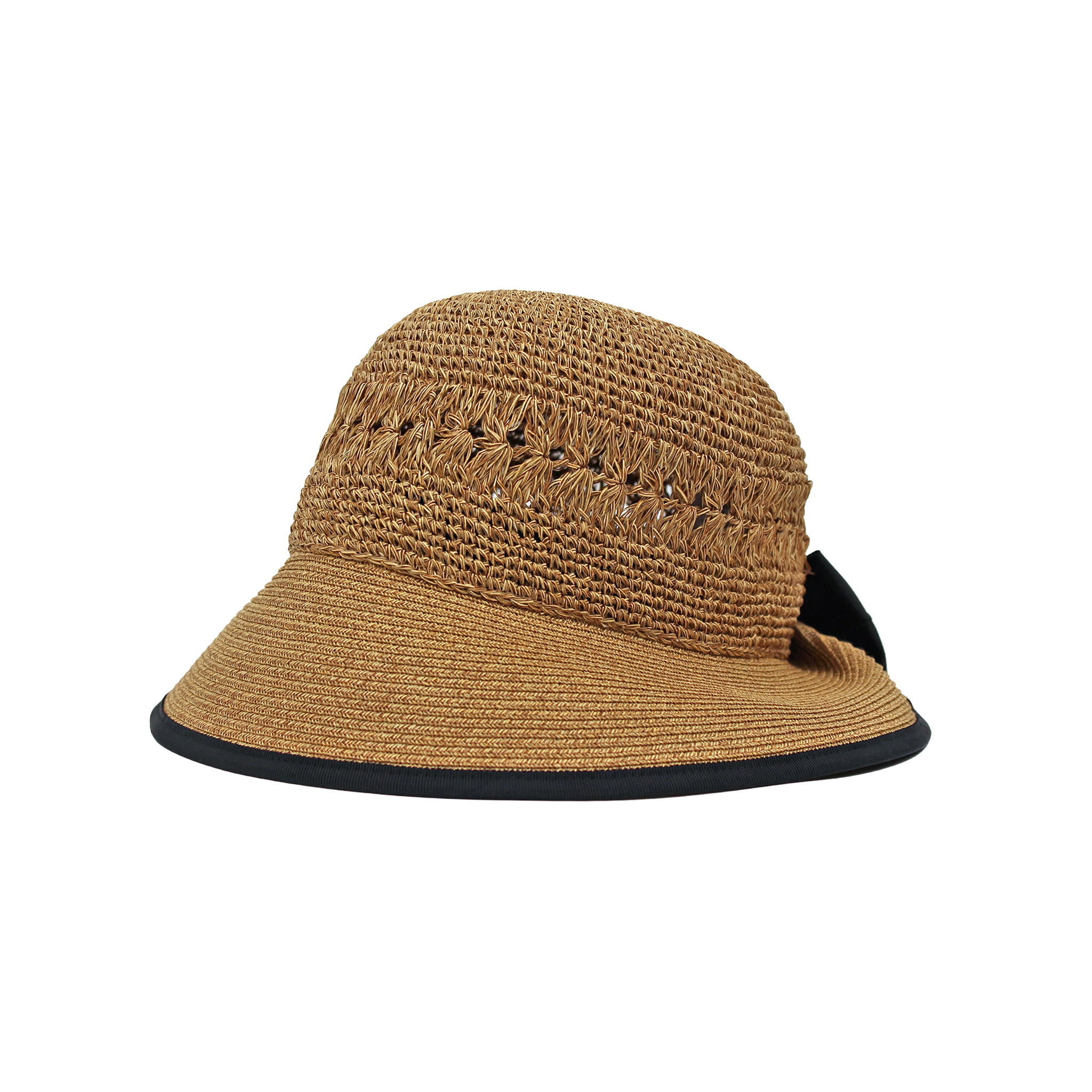 B-55-08｜【UV遮蔽率98%】【洗える】配色リボン 透かし編み ペーパーハット