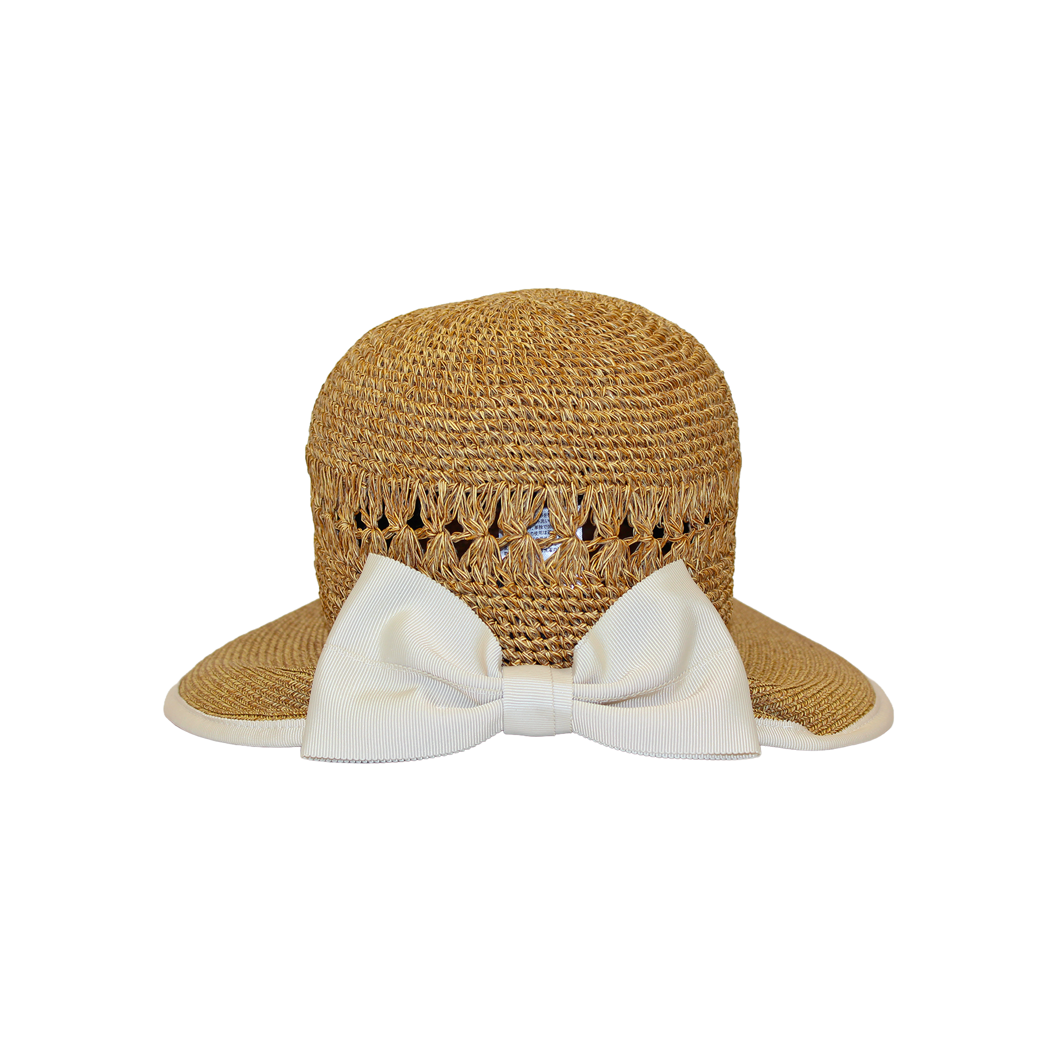 B-55-08｜【UV遮蔽率98%】【洗える】配色リボン 透かし編み ペーパーハット