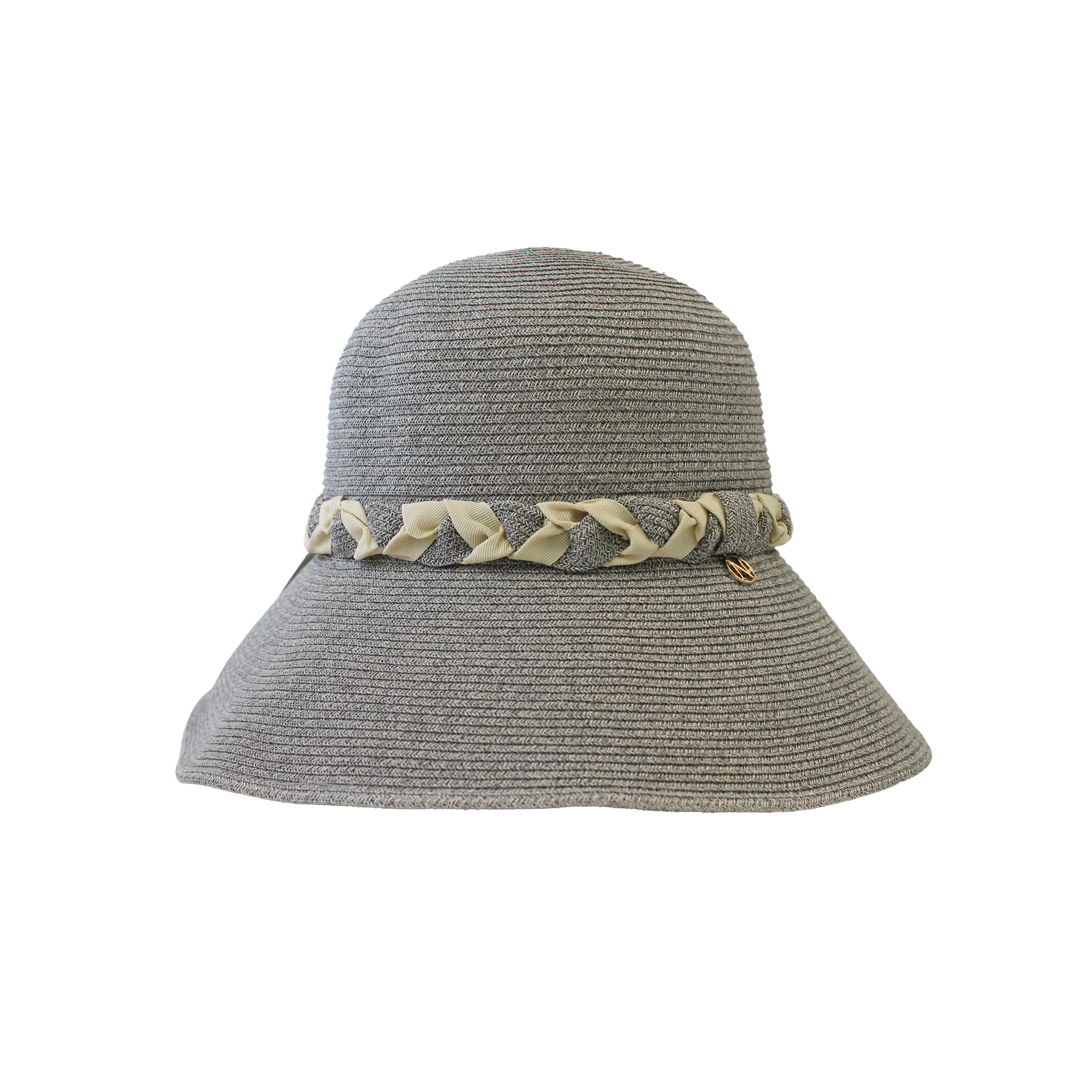 B-55-07｜【UV遮蔽率98%以上・洗える】編み込みリボン つば広ペーパーハット