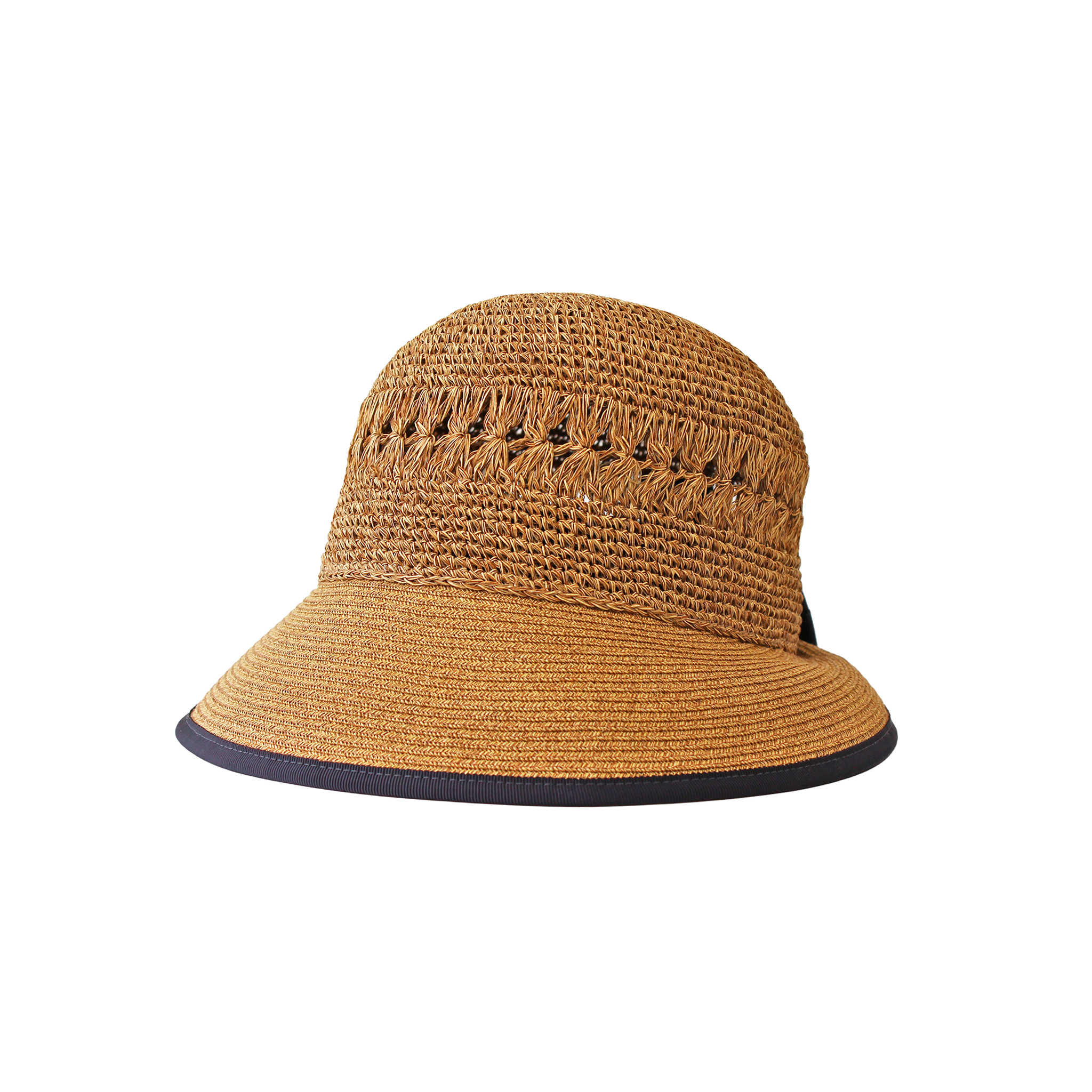 B-55-08｜【UV遮蔽率98%】【洗える】配色リボン 透かし編み ペーパーハット