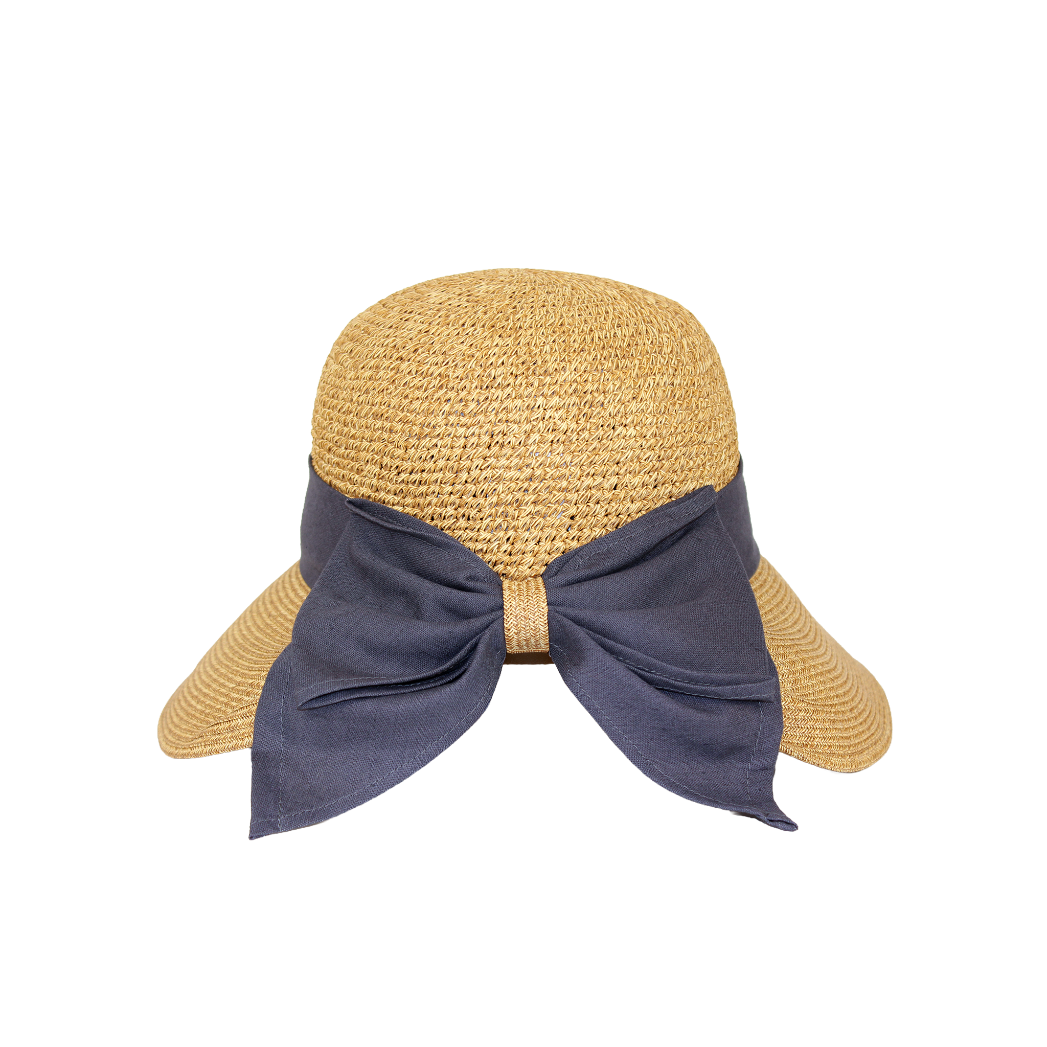B-55-13｜【UVケア】【洗える】手編み×ブレード 後ろリボン ペーパーハット
