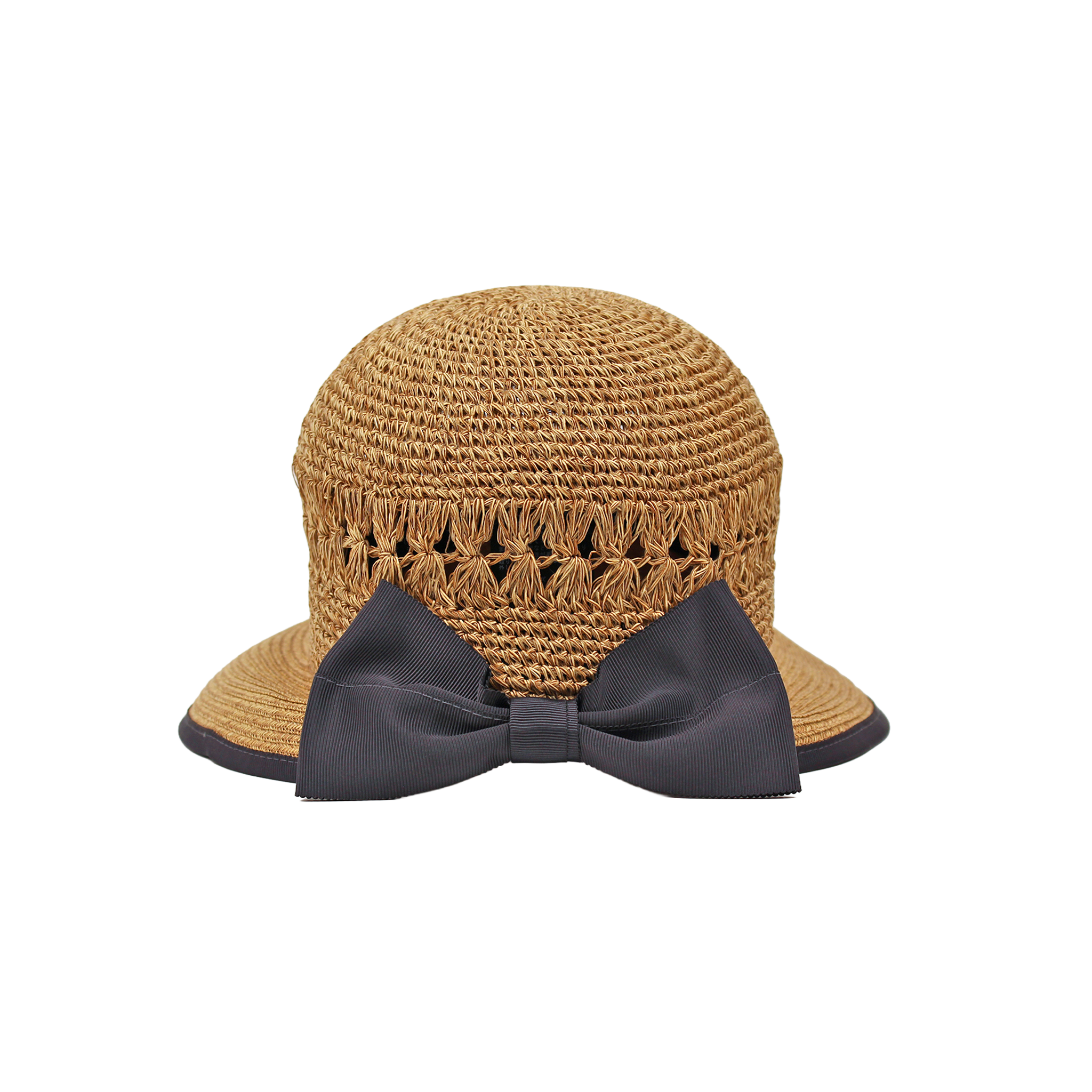 B-55-08｜【UV遮蔽率98%】【洗える】配色リボン 透かし編み ペーパーハット