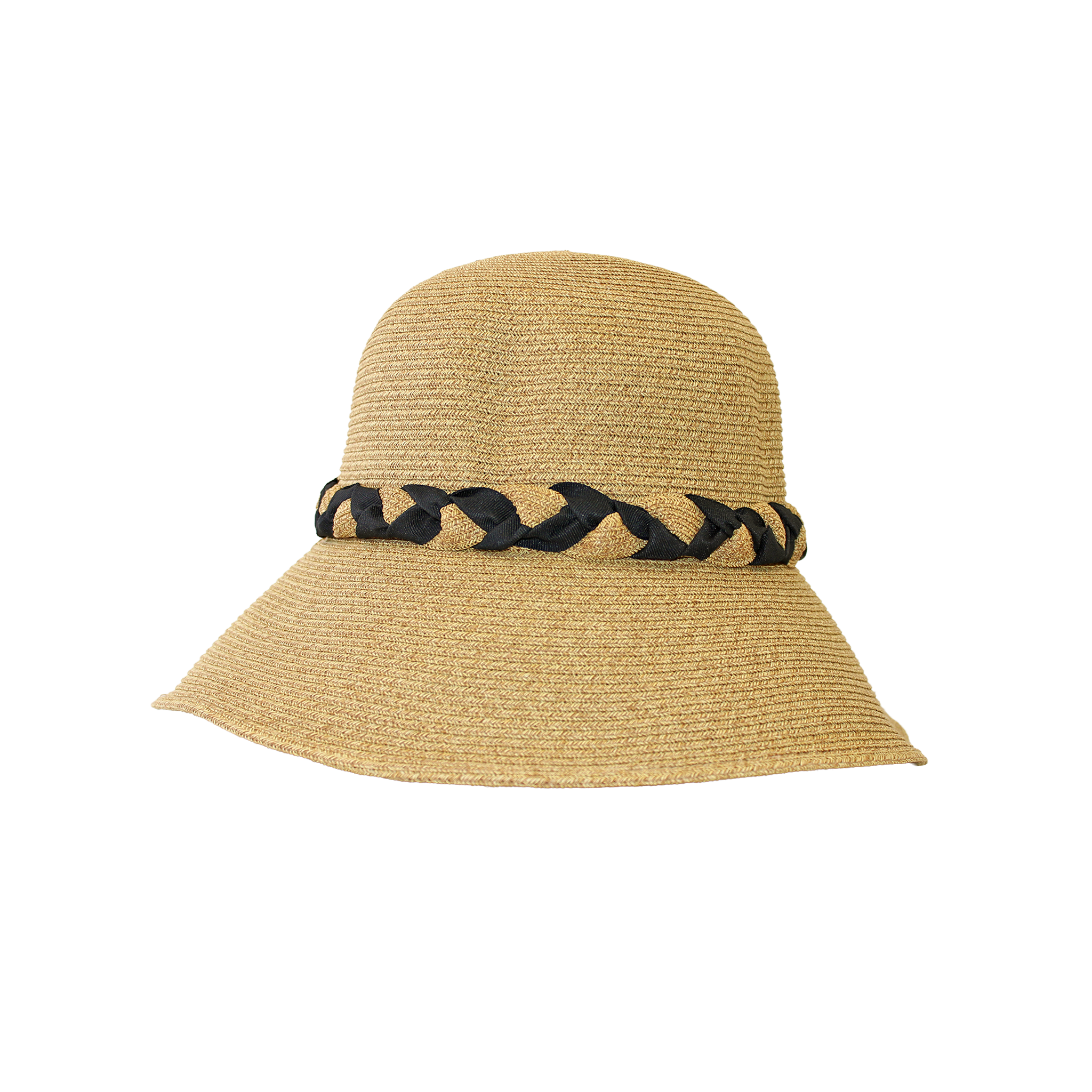 B-55-07｜【UV遮蔽率98%以上・洗える】編み込みリボン つば広ペーパーハット