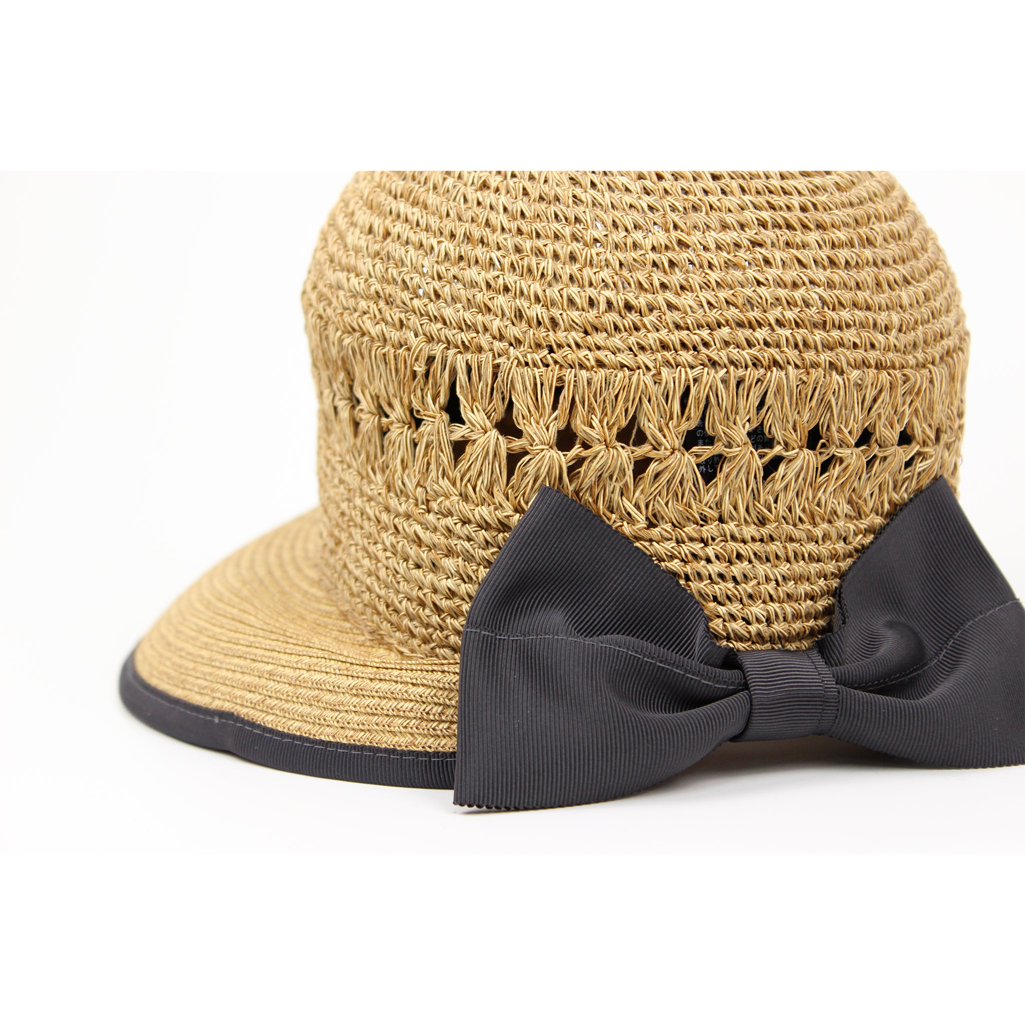 【母の日キャンペーン対象商品】B-55-08｜【UV遮蔽率98%】【洗える】配色リボン 透かし編み ペーパーハット