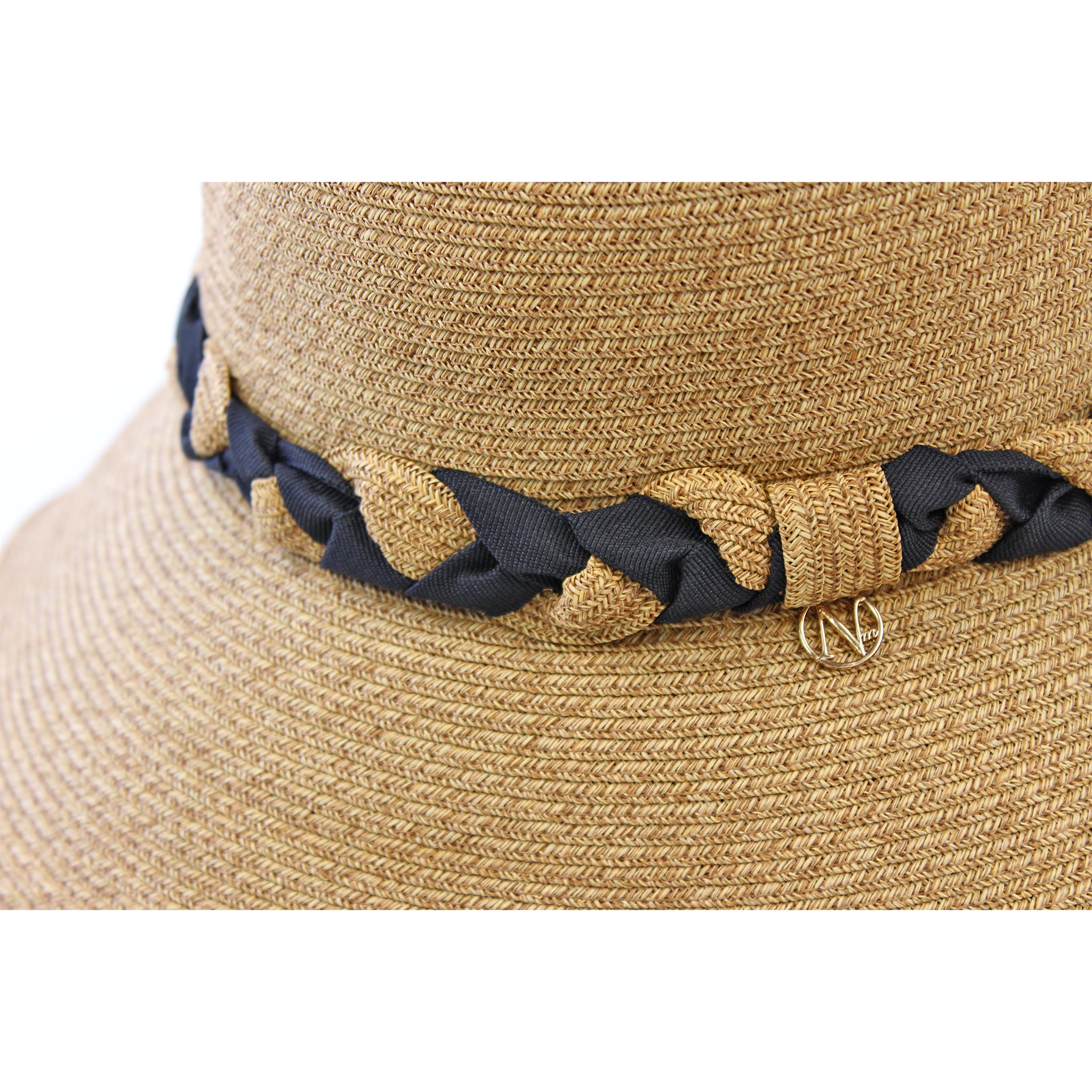 B-55-07｜【UV遮蔽率98%以上・洗える】編み込みリボン つば広ペーパーハット