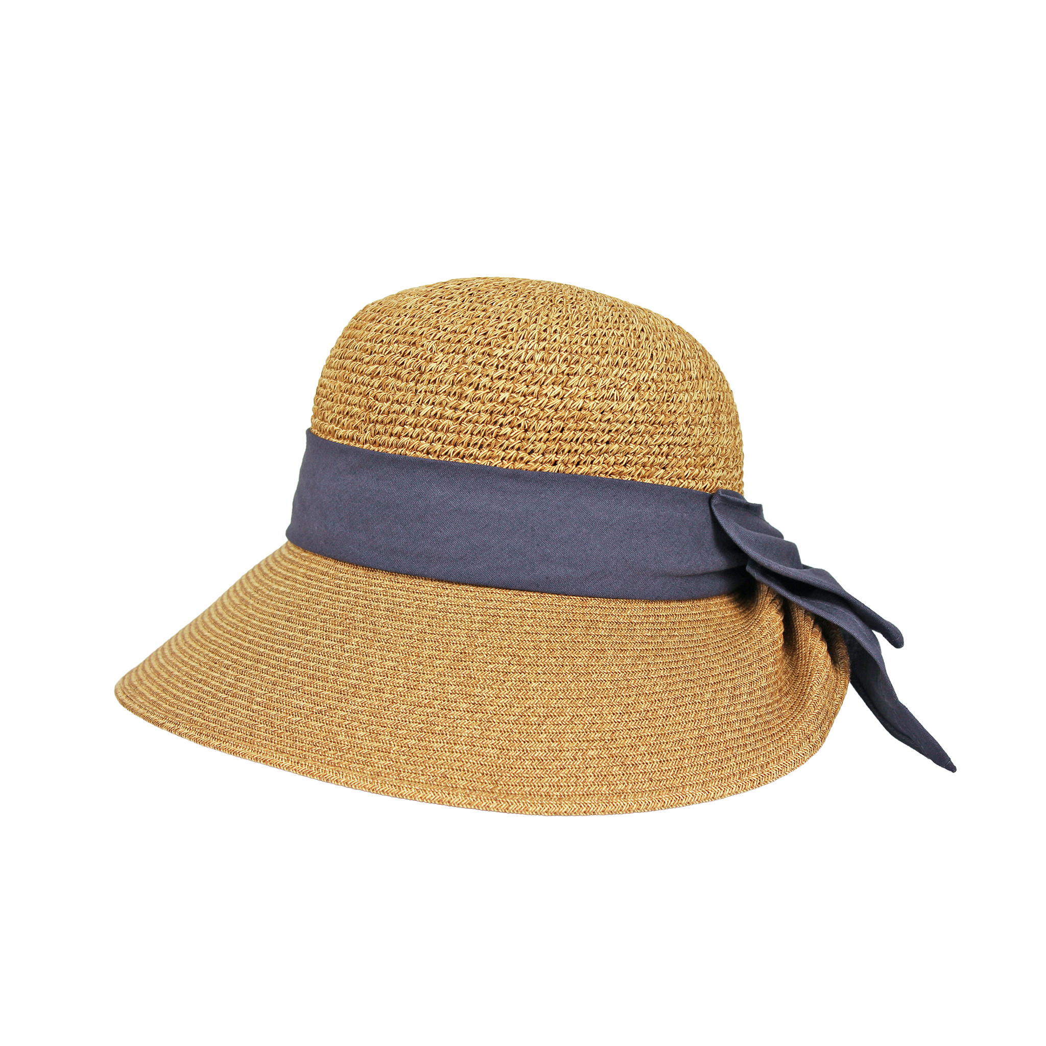 B-55-13｜【UVケア】【洗える】手編み×ブレード 後ろリボン ペーパーハット