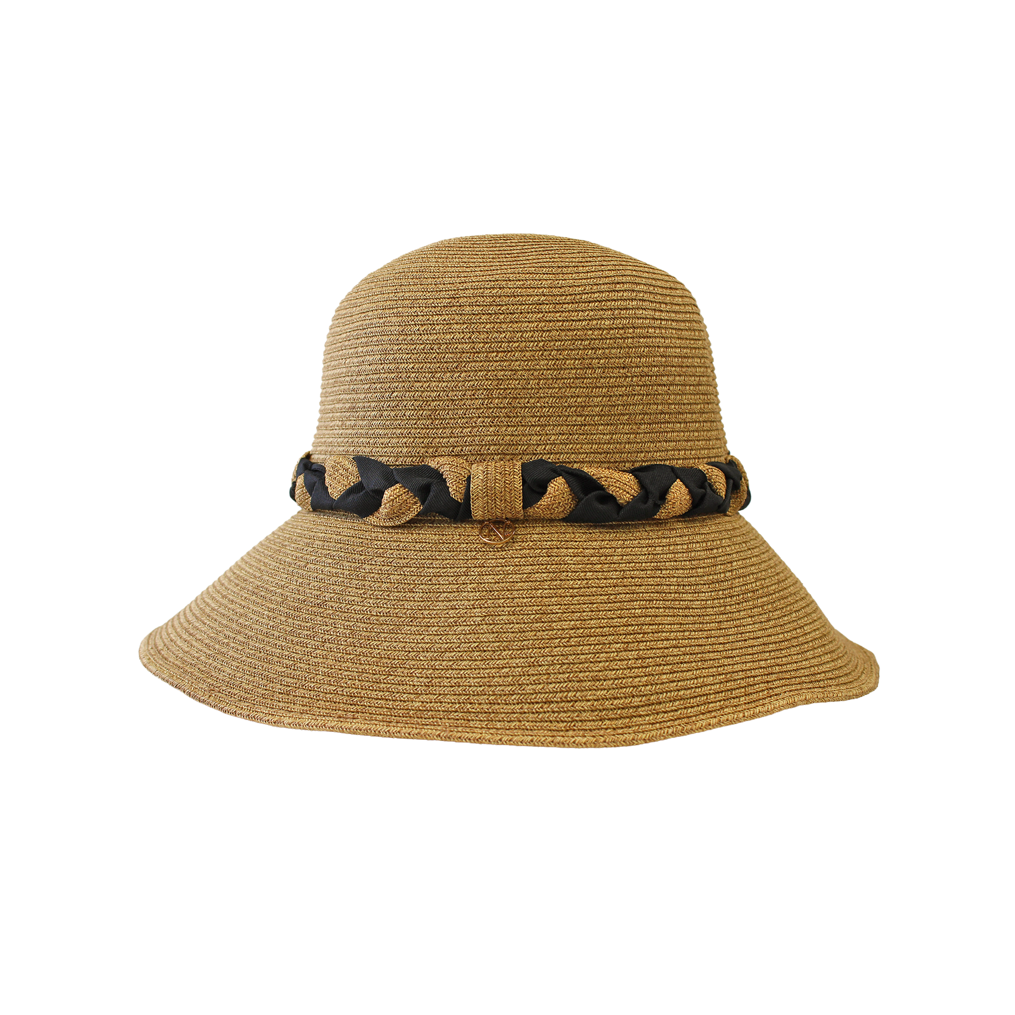 B-55-07｜【UV遮蔽率98%以上・洗える】編み込みリボン つば広ペーパーハット